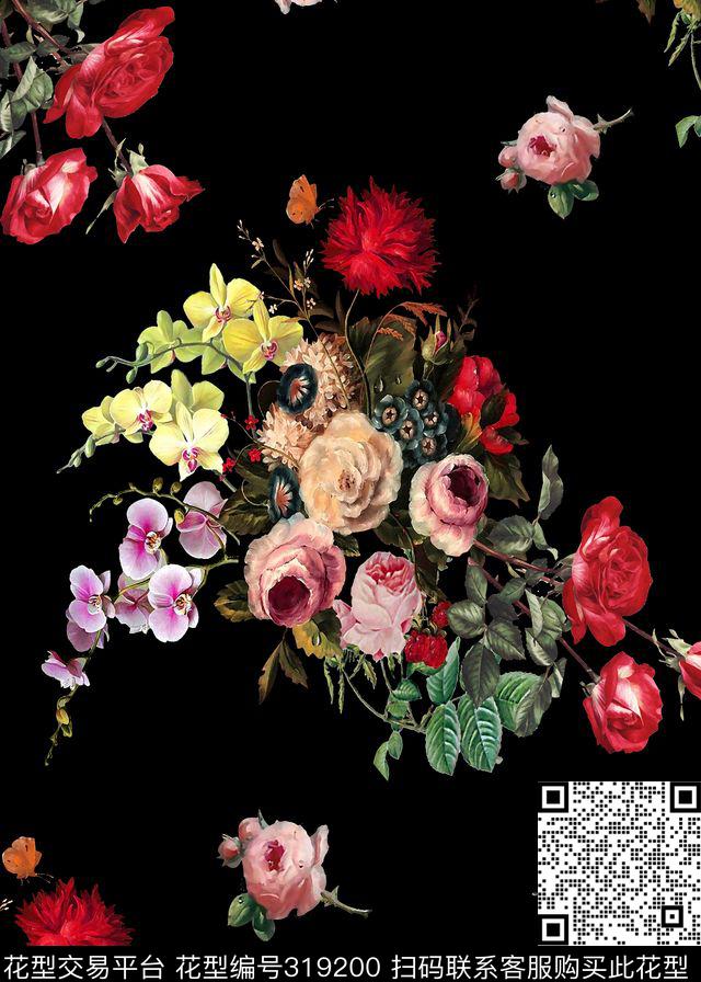 油画花卉花卉组合女装数码印花华亿平台下载（图片编号: 319200） - 瓦栏（Walan）