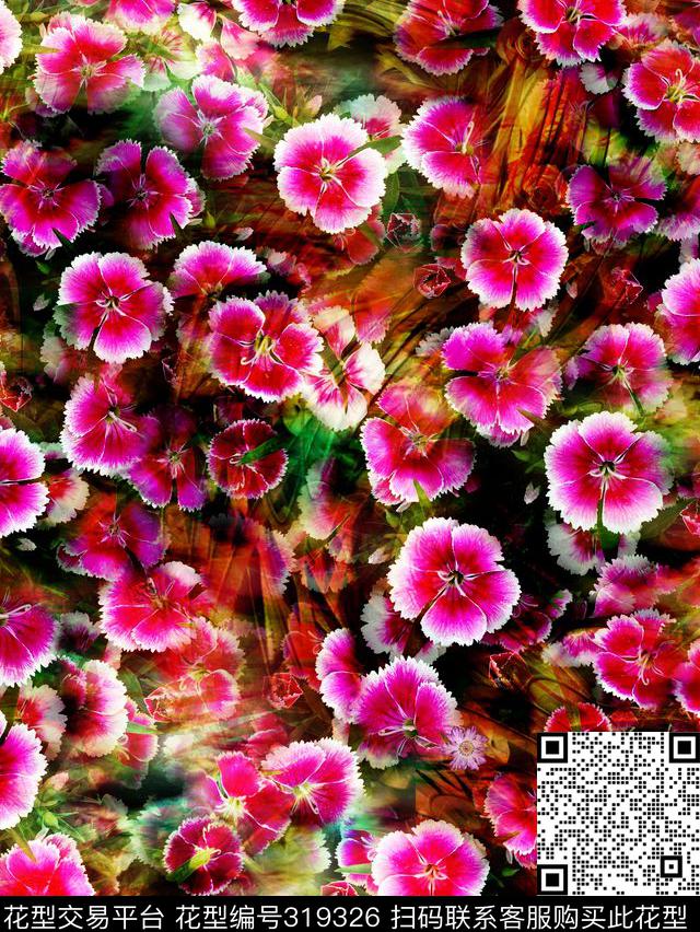 简洁小花四分色（或加专色）数码印花华亿平台下载（图片编号: 319326） - 瓦栏（Walan）