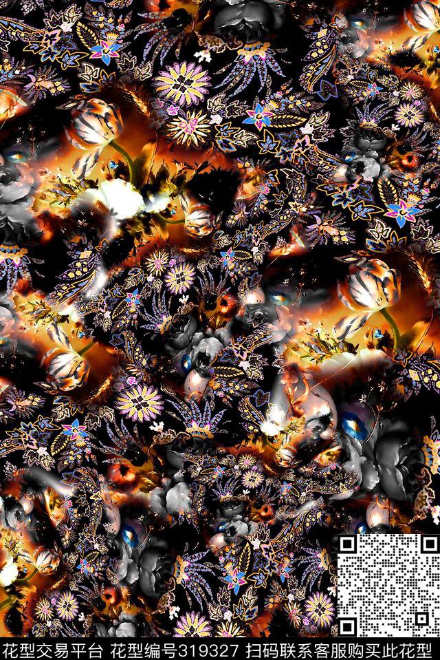 数码★花卉图案数码印花华亿平台下载（图片编号: 319327） - 瓦栏（Walan）
