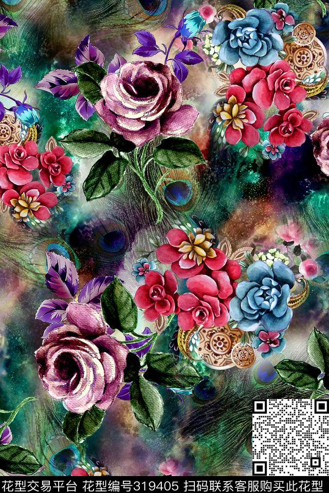 花卉数码印花华亿平台下载（图片编号: 319405） - 瓦栏（Walan）