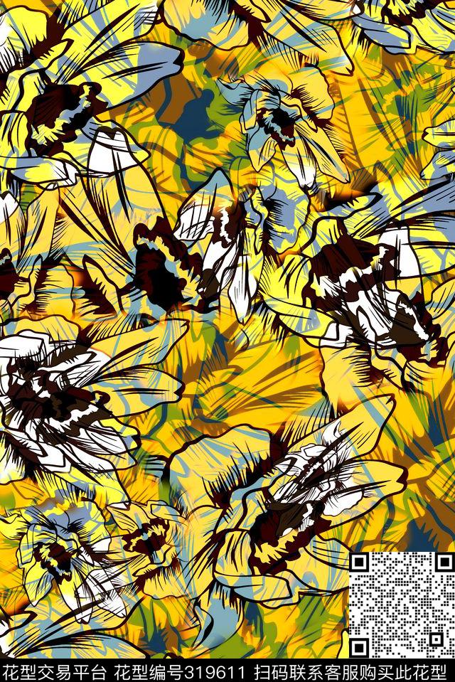 数码★花卉图案数码印花华亿平台下载（图片编号: 319611） - 瓦栏（Walan）