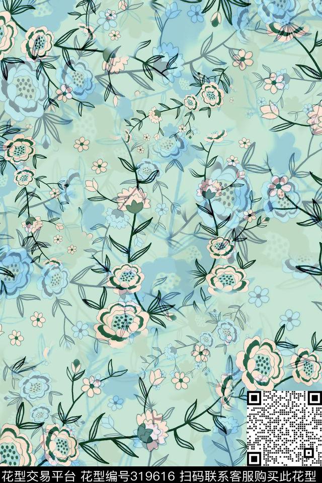 数码★花卉图案传统印花华亿平台下载（图片编号: 319616） - 瓦栏（Walan）