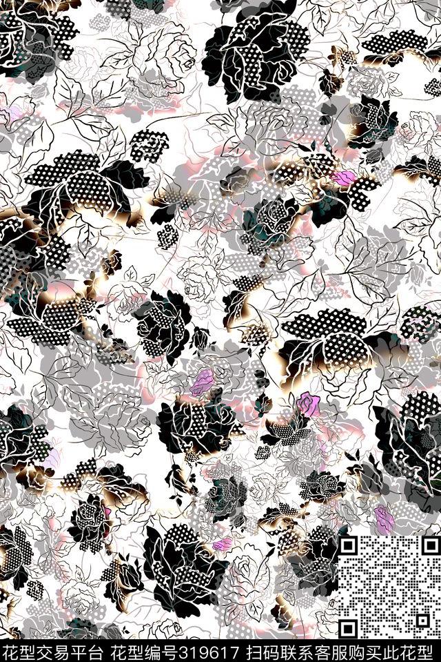 数码★花卉图案数码印花华亿平台下载（图片编号: 319617） - 瓦栏（Walan）