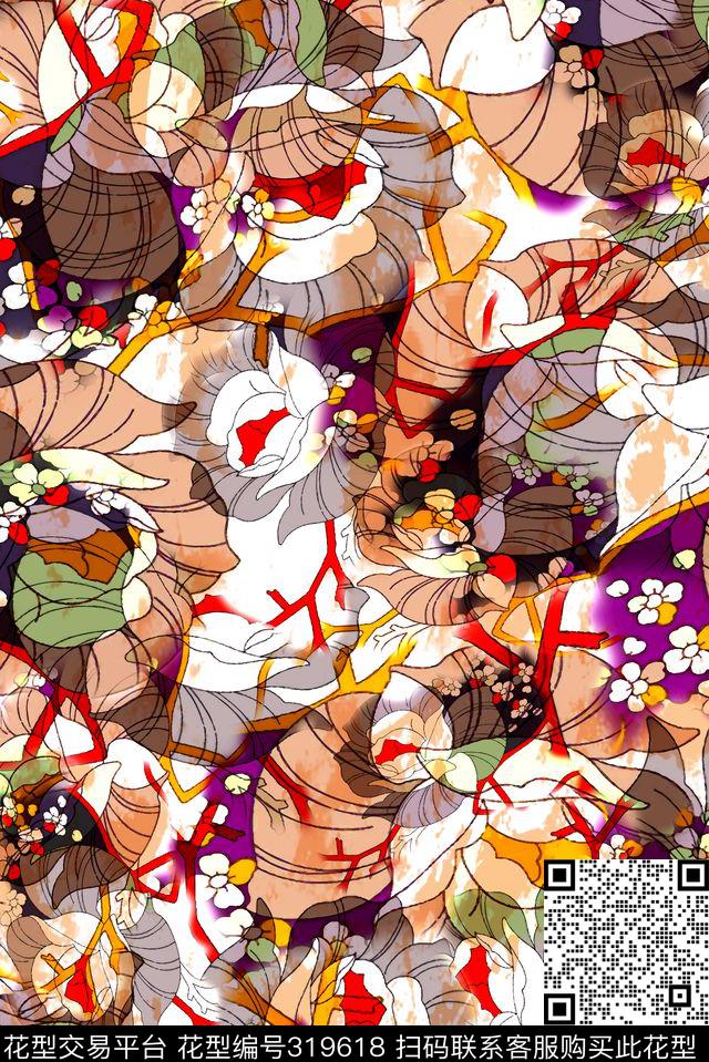 数码★花卉图案数码印花华亿平台下载（图片编号: 319618） - 瓦栏（Walan）