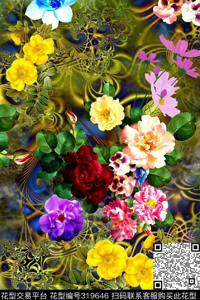 花卉数码印花华亿平台下载（图片编号: 319646） - 瓦栏（Walan）