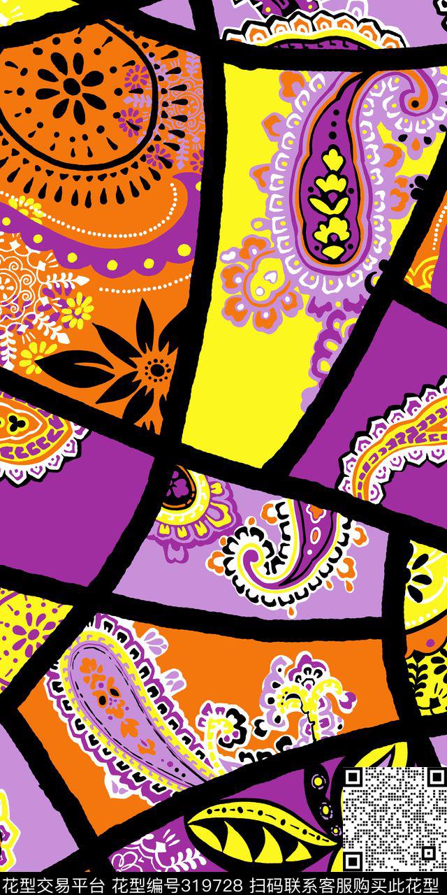 佩斯利火腿纹拼贴传统印花华亿平台下载（图片编号: 319728） - 瓦栏（Walan）