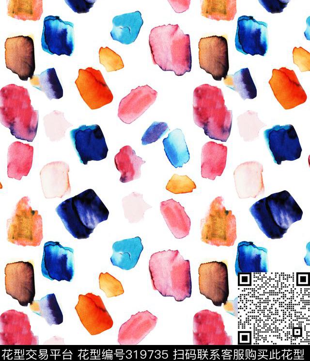 抽象肌理手绘笔触几何数码印花华亿平台下载（图片编号: 319735） - 瓦栏（Walan）