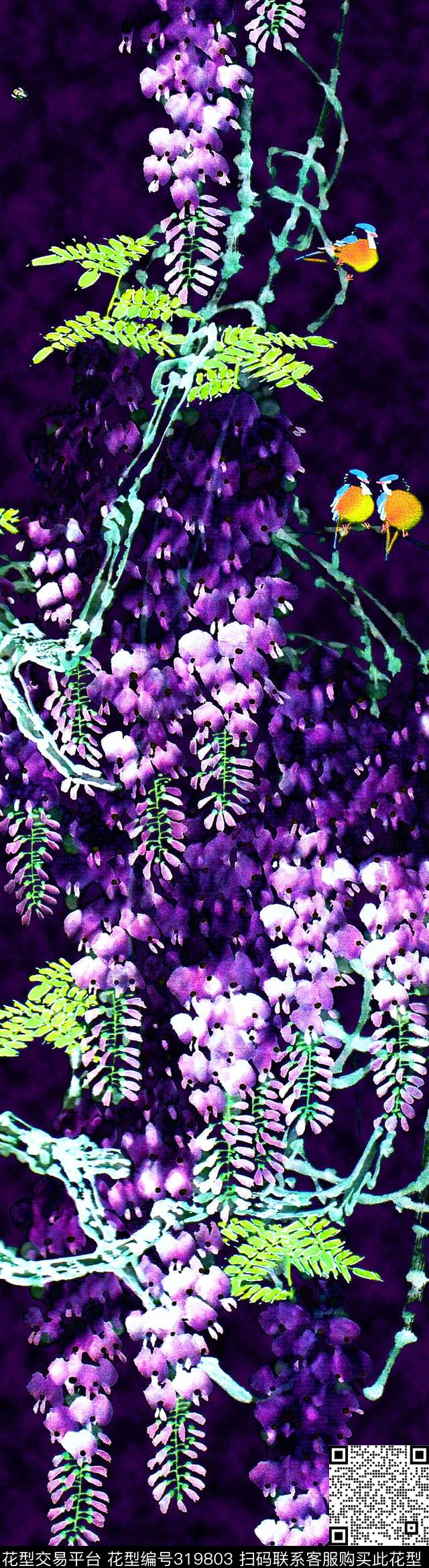 花卉花朵紫藤花数码印花华亿平台下载（图片编号: 319803） - 瓦栏（Walan）