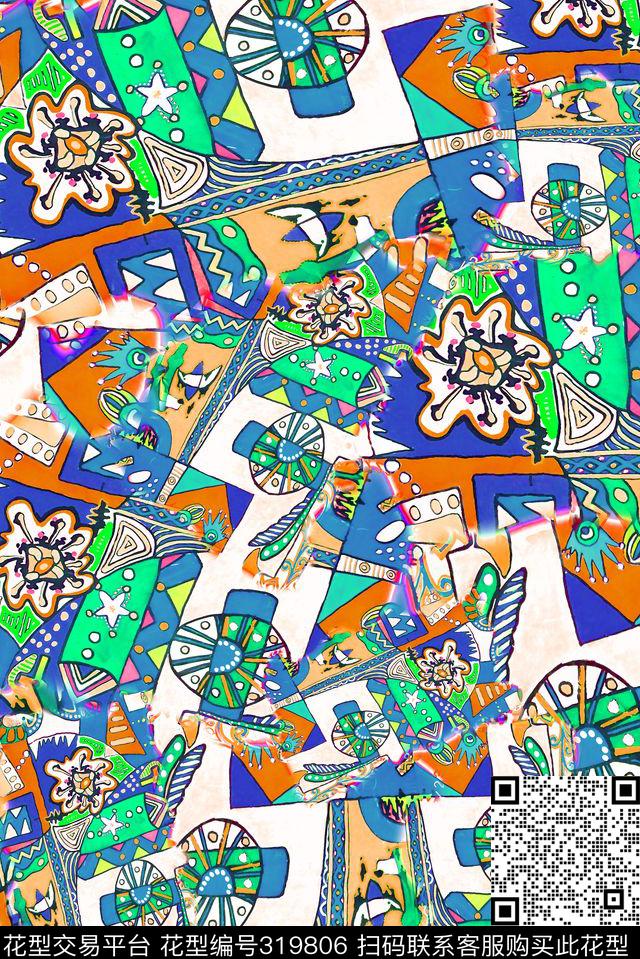 数码★抽象图案数码印花华亿平台下载（图片编号: 319806） - 瓦栏（Walan）