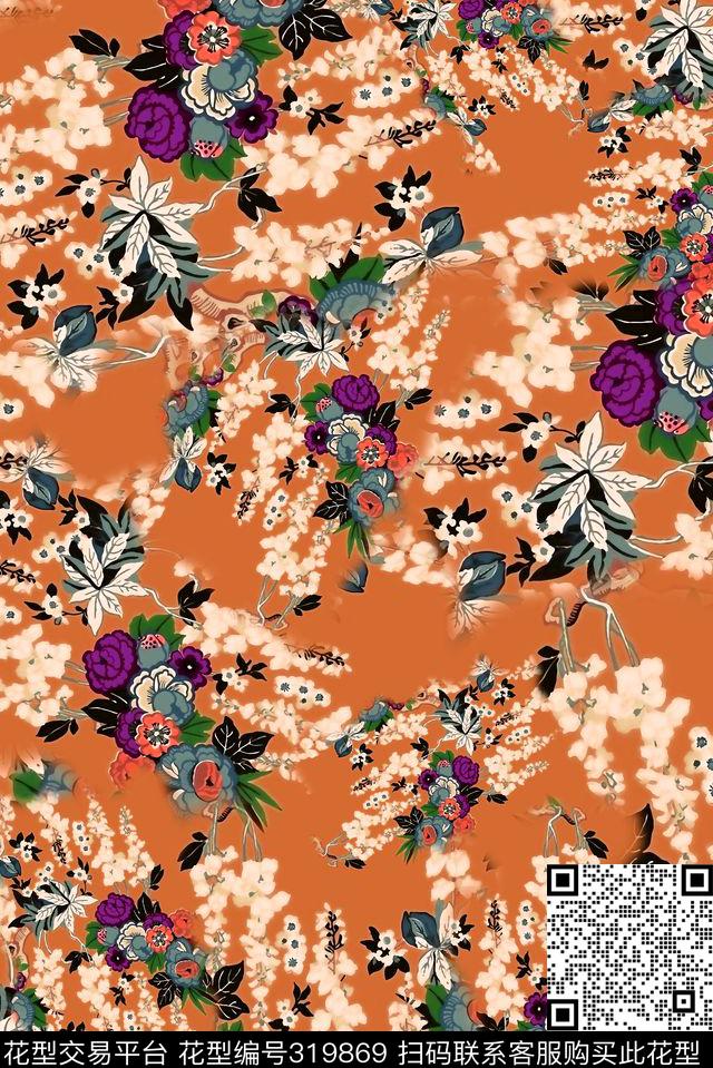数码★花卉图案传统印花华亿平台下载（图片编号: 319869） - 瓦栏（Walan）