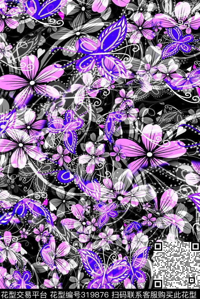 数码★花卉图案数码印花华亿平台下载（图片编号: 319876） - 瓦栏（Walan）