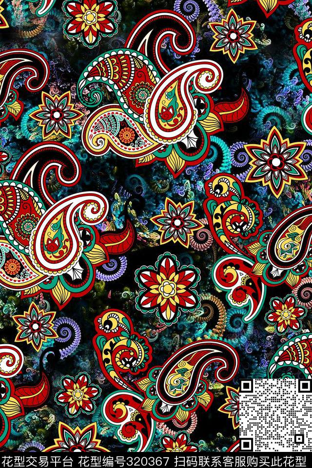 佩斯利腰果纹火腿纹数码印花华亿平台下载（图片编号: 320367） - 瓦栏（Walan）