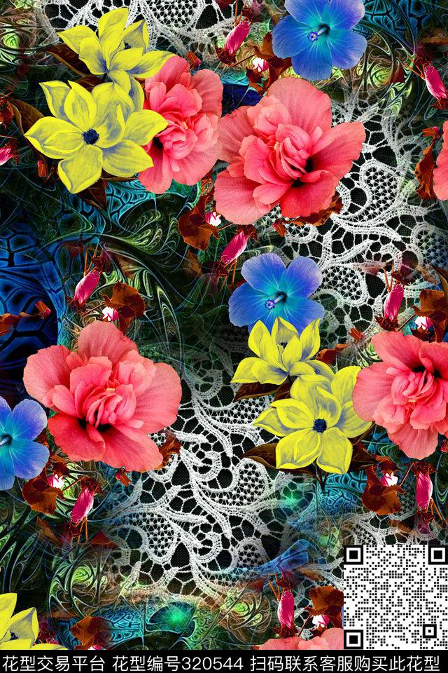 花卉数码印花华亿平台下载（图片编号: 320544） - 瓦栏（Walan）