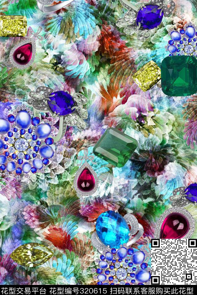 时尚珠宝炫底数码印花华亿平台下载（图片编号: 320615） - 瓦栏（Walan）