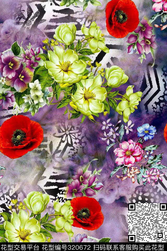花卉数码印花华亿平台下载（图片编号: 320672） - 瓦栏（Walan）