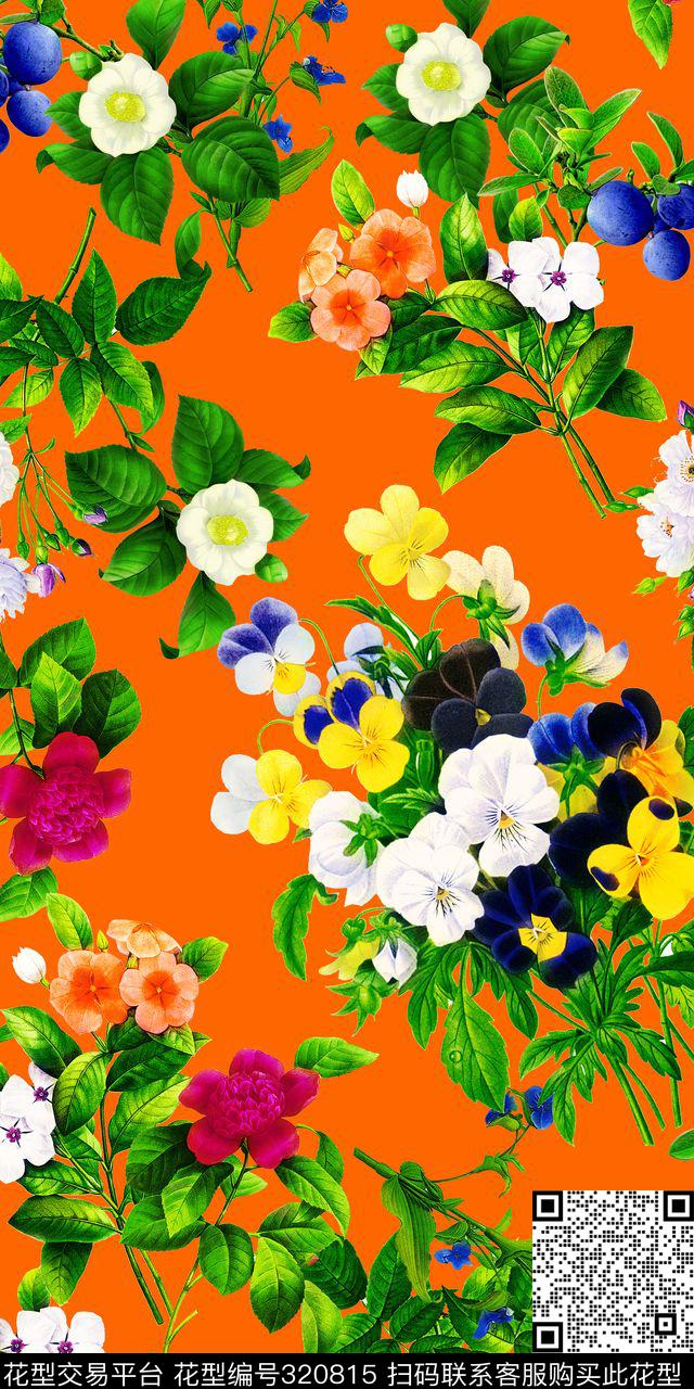 田园风花卉女装数码印花华亿平台下载（图片编号: 320815） - 瓦栏（Walan）