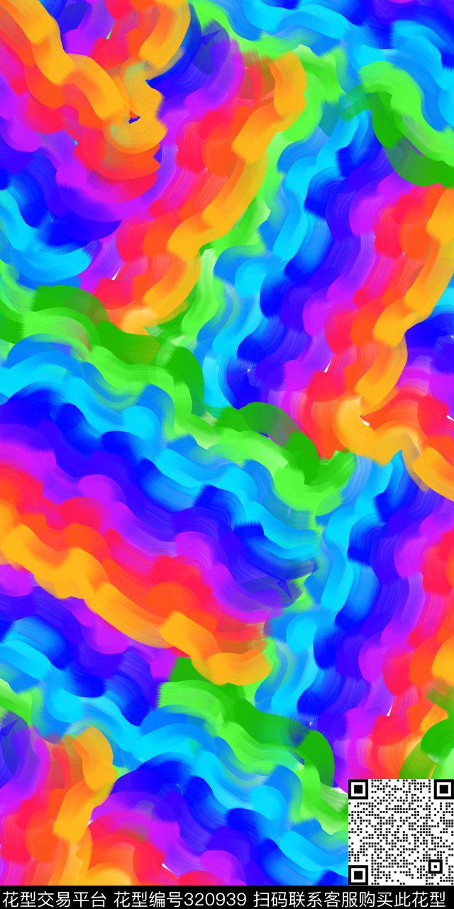 抽象彩虹色块手绘花卉数码印花华亿平台下载（图片编号: 320939） - 瓦栏（Walan）