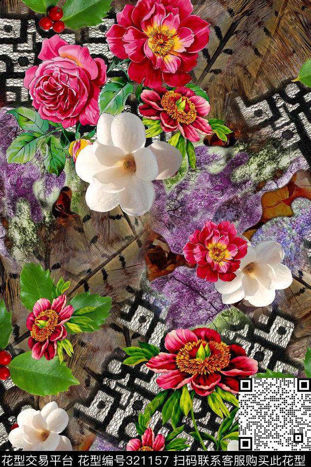 花卉数码印花华亿平台下载（图片编号: 321157） - 瓦栏（Walan）