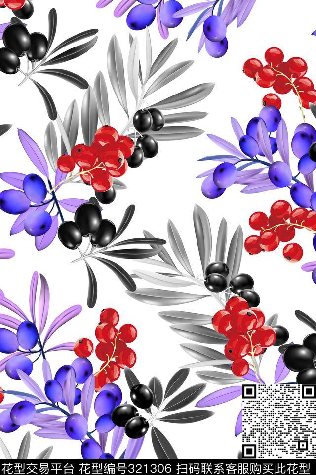 樱桃热带华亿平台绿植树叶数码印花华亿平台下载（图片编号: 321306） - 瓦栏（Walan）