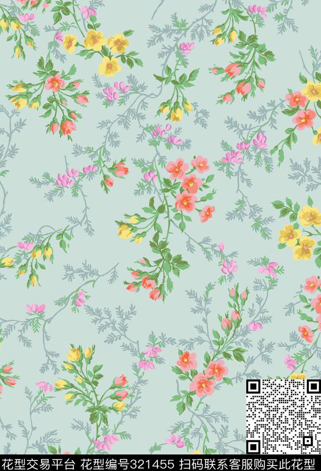 花卉小碎花风景景观传统印花华亿平台下载（图片编号: 321455） - 瓦栏（Walan）