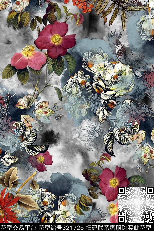 花卉数码印花华亿平台下载（图片编号: 321725） - 瓦栏（Walan）