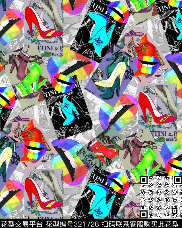 波普高跟鞋红唇数码印花华亿平台下载（图片编号: 321728） - 瓦栏（Walan）