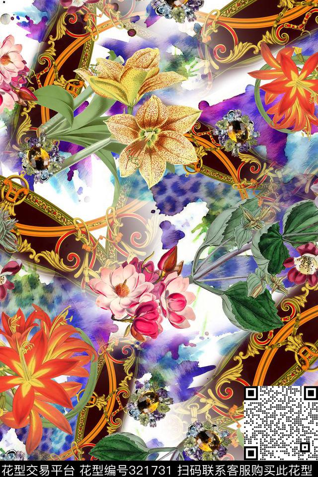 花卉花卉组合数码印花华亿平台下载（图片编号: 321731） - 瓦栏（Walan）