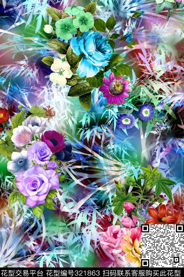 花卉数码印花华亿平台下载（图片编号: 321863） - 瓦栏（Walan）