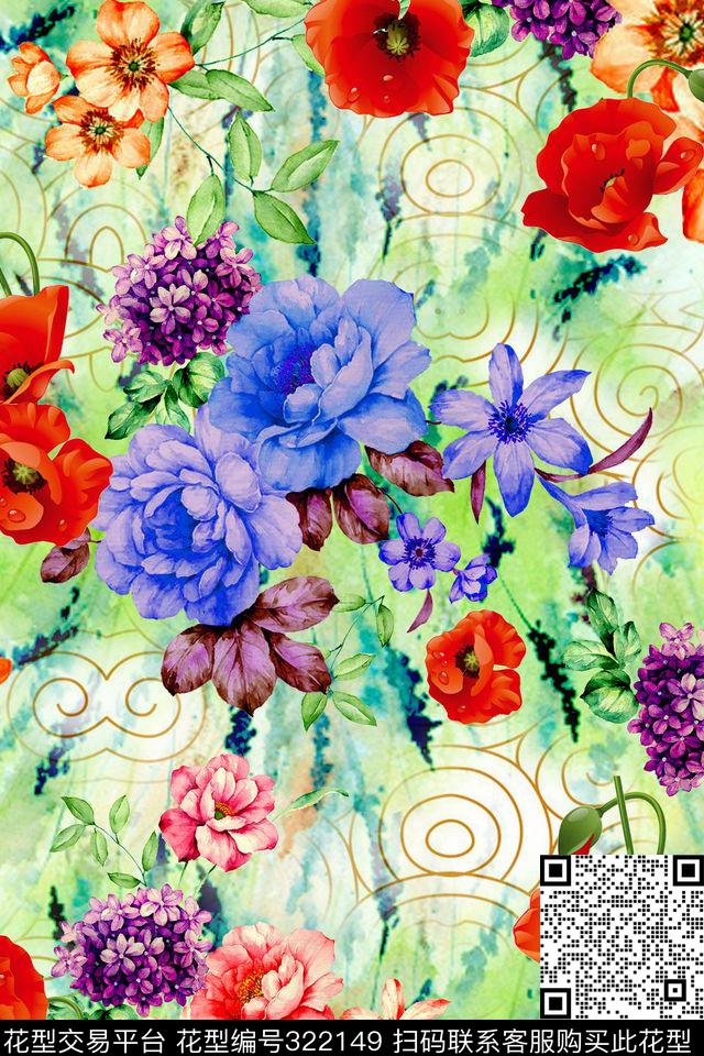 花卉数码印花华亿平台下载（图片编号: 322149） - 瓦栏（Walan）