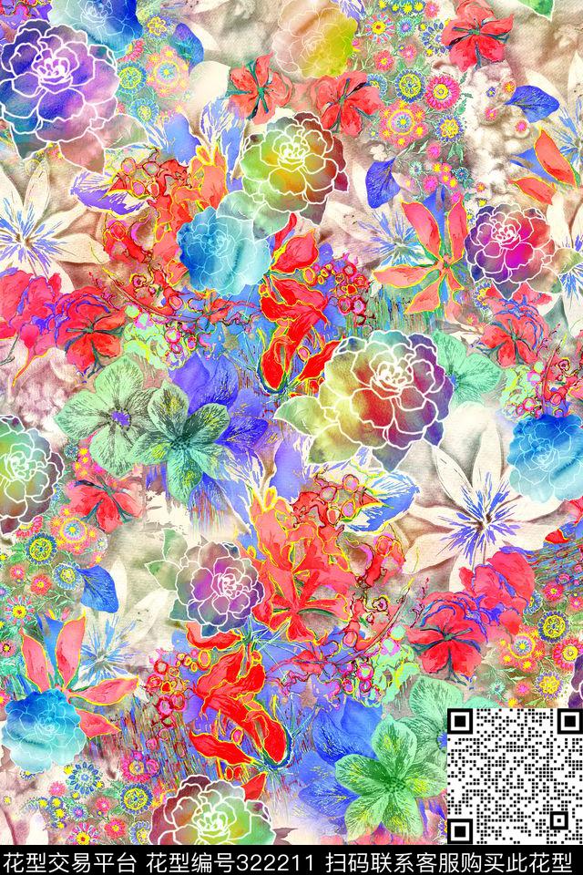 花卉数码印花华亿平台下载（图片编号: 322211） - 瓦栏（Walan）