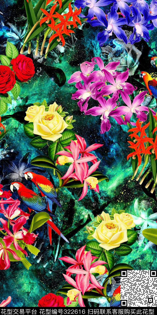 兰花热带华亿平台星空底纹数码印花华亿平台下载（图片编号: 322616） - 瓦栏（Walan）