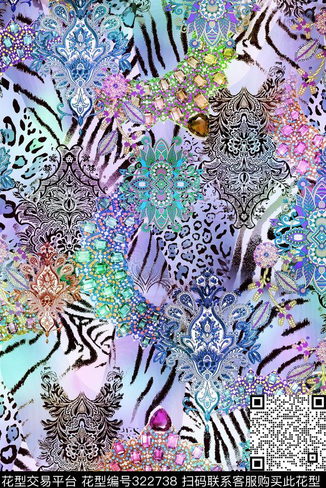 动物纹宝石珠宝数码印花华亿平台下载（图片编号: 322738） - 瓦栏（Walan）