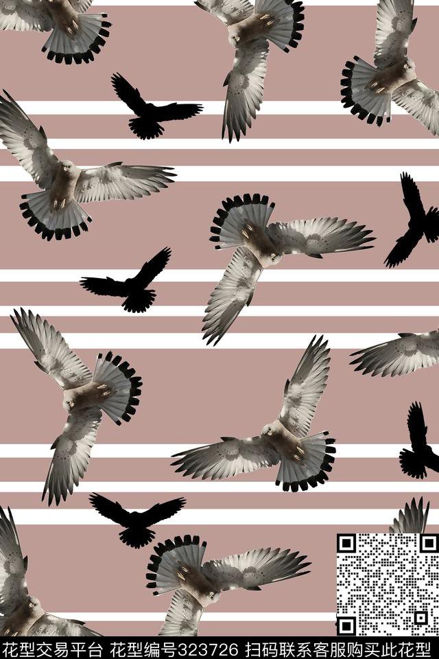 条纹休闲老鹰数码印花华亿平台下载（图片编号: 323726） - 瓦栏（Walan）