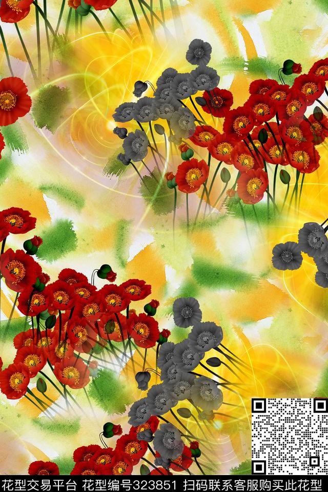 花卉数码印花华亿平台下载（图片编号: 323851） - 瓦栏（Walan）