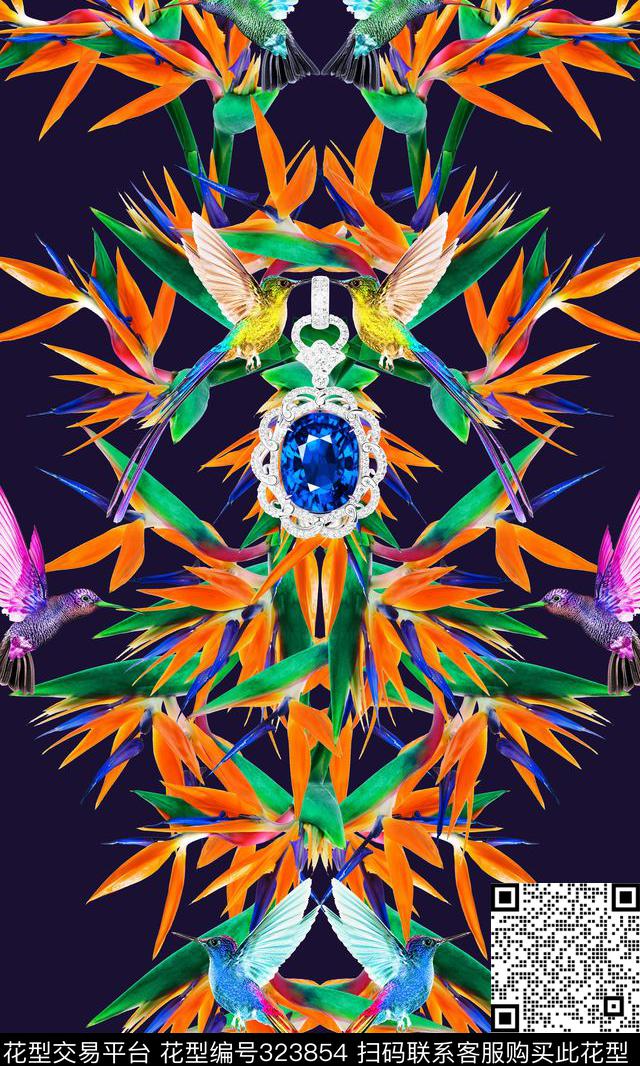 天堂鸟花热带宝石数码印花华亿平台下载（图片编号: 323854） - 瓦栏（Walan）