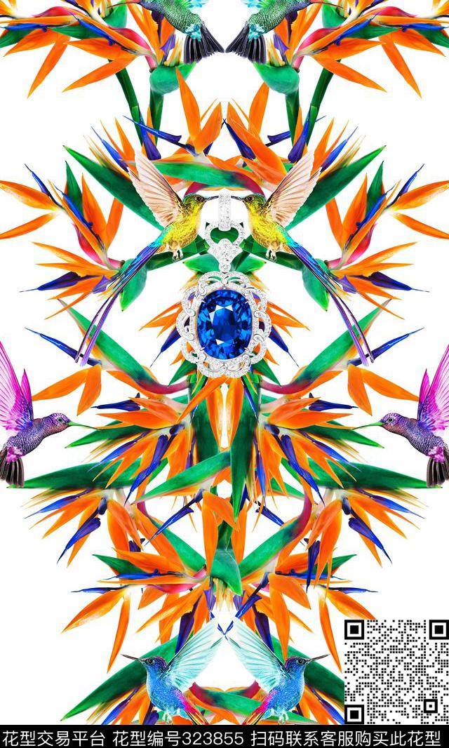 天堂鸟花热带宝石数码印花华亿平台下载（图片编号: 323855） - 瓦栏（Walan）