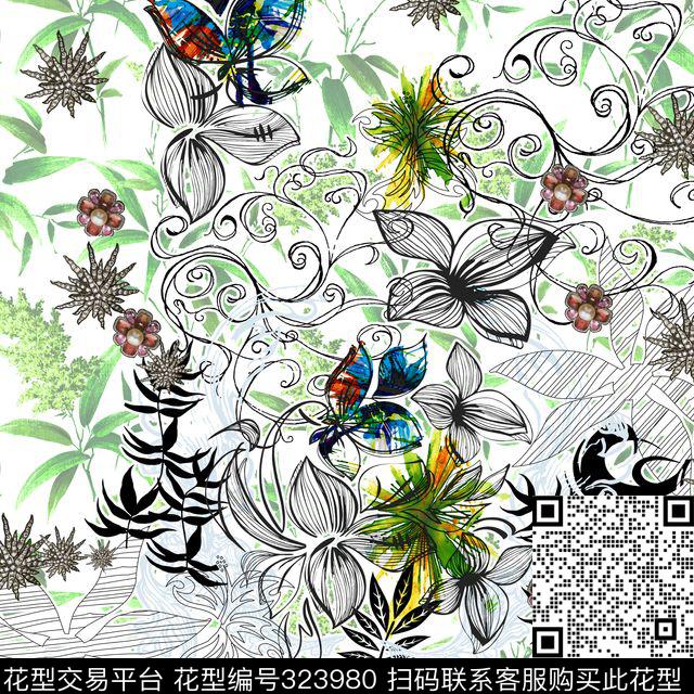 抽象几何叶子传统印花华亿平台下载（图片编号: 323980） - 瓦栏（Walan）