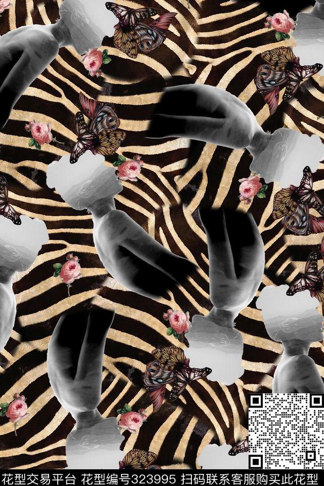 斑马纹人物花卉数码印花华亿平台下载（图片编号: 323995） - 瓦栏（Walan）
