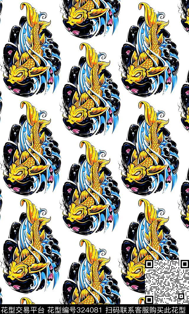 鱼图腾创意时尚类数码印花华亿平台下载（图片编号: 324081） - 瓦栏（Walan）