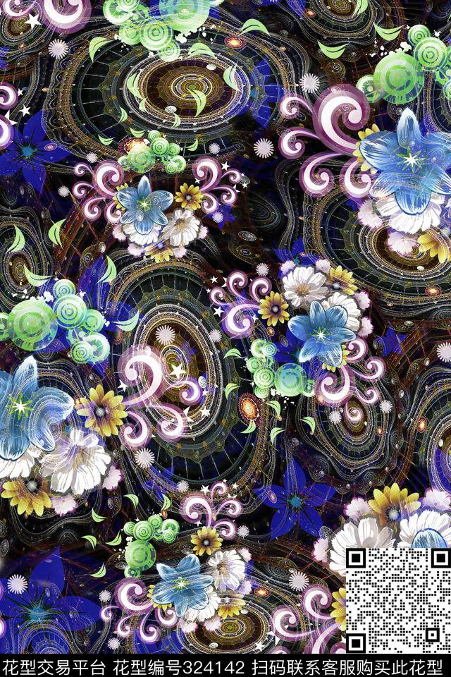 花卉民族风数码印花华亿平台下载（图片编号: 324142） - 瓦栏（Walan）