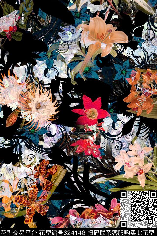 花卉民族风数码印花华亿平台下载（图片编号: 324146） - 瓦栏（Walan）