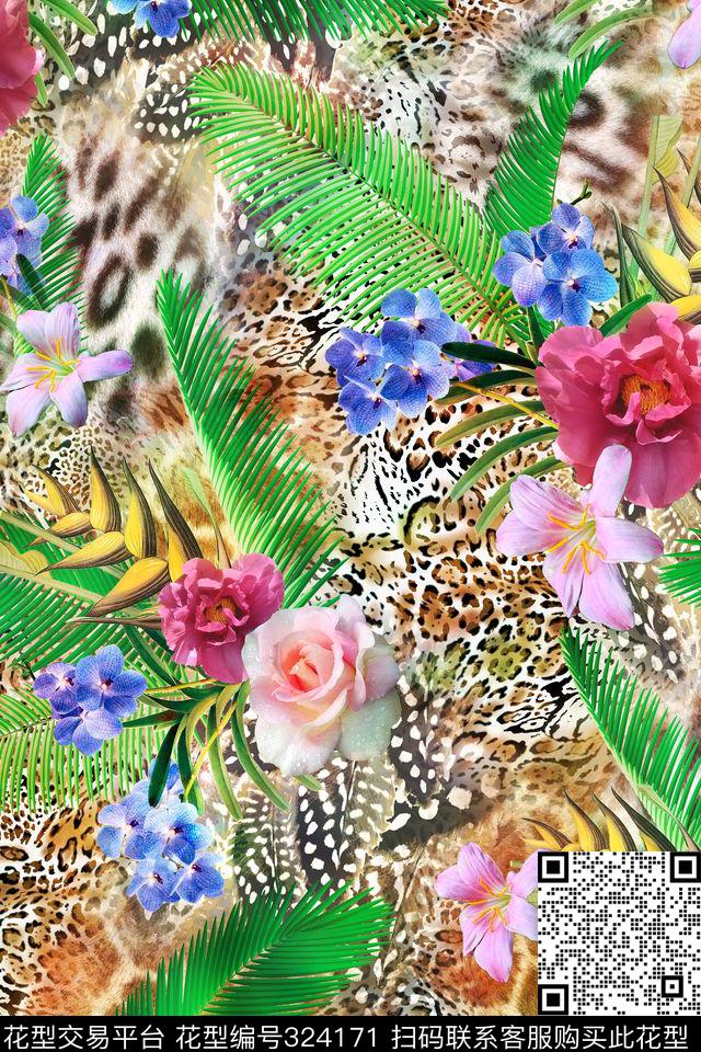 花卉动物纹数码印花华亿平台下载（图片编号: 324171） - 瓦栏（Walan）