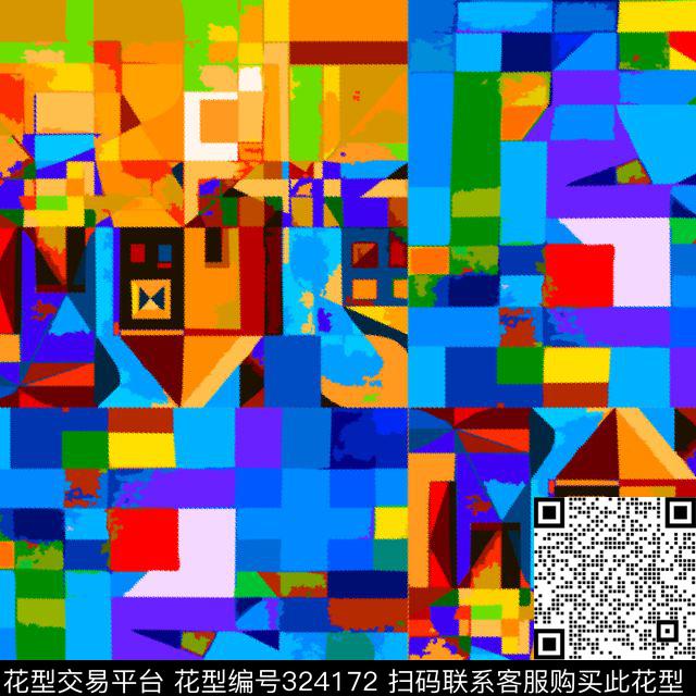 写意几何图案色块传统印花华亿平台下载（图片编号: 324172） - 瓦栏（Walan）