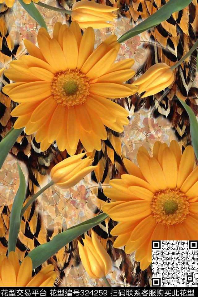 花卉向日葵动物纹数码印花华亿平台下载（图片编号: 324259） - 瓦栏（Walan）