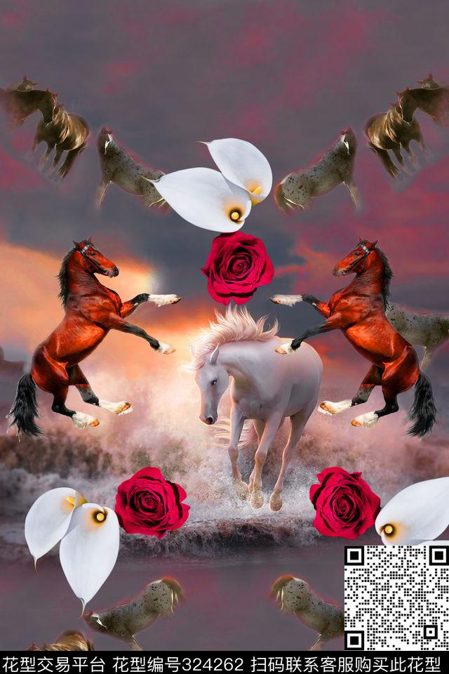 马蹄莲定位花卉数码印花华亿平台下载（图片编号: 324262） - 瓦栏（Walan）