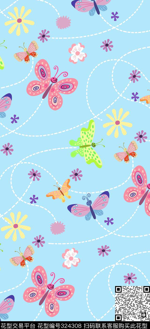 卡通蝴蝶儿童传统印花华亿平台下载（图片编号: 324308） - 瓦栏（Walan）