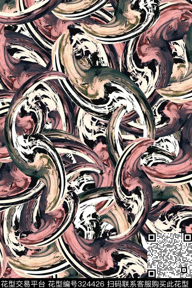 抽象几何旋转扭曲数码印花华亿平台下载（图片编号: 324426） - 瓦栏（Walan）