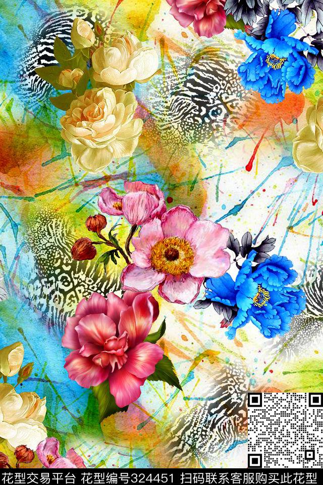花卉数码印花华亿平台下载（图片编号: 324451） - 瓦栏（Walan）