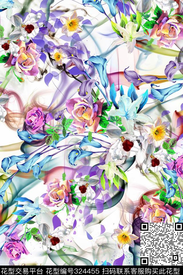 花卉数码印花华亿平台下载（图片编号: 324455） - 瓦栏（Walan）