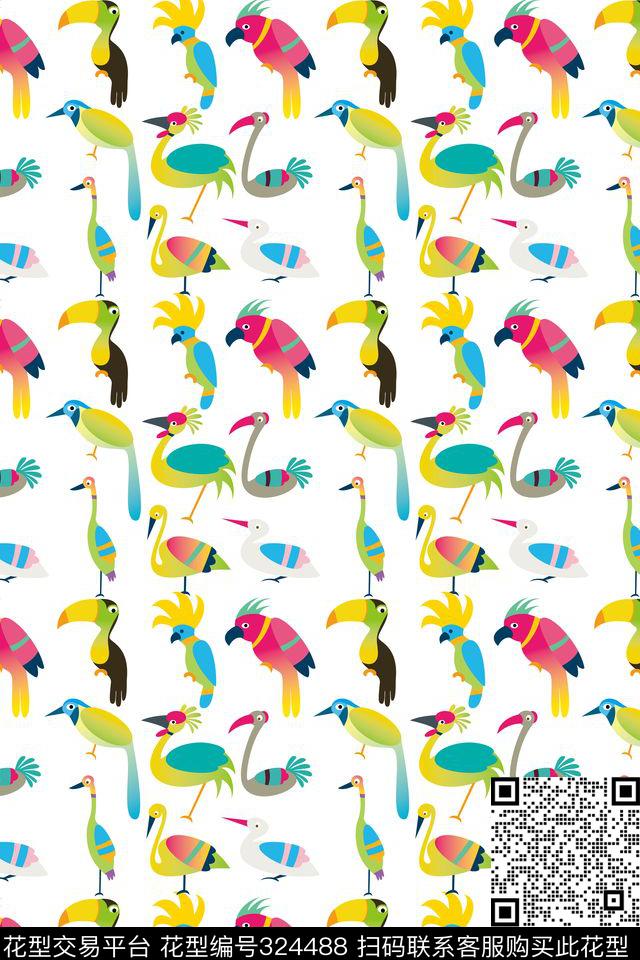 婴童卡通鸟传统印花华亿平台下载（图片编号: 324488） - 瓦栏（Walan）